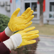 NMSAFETY Baumwolle Interlock gelb Nitril 3/4 beschichtet Handschuh gestrickt Handgelenk für Anti-Öl-preiswerte Preis / Heavy-Duty-Handschuhe